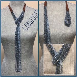 Stunning Genuine Cut Crystals Hues of Blue Lariat Statement Necklace-Boutique